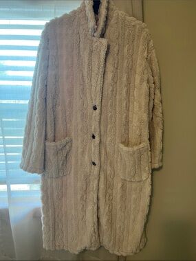 SHEIN Cream Cable Faux Fur Longline Teddy Coat